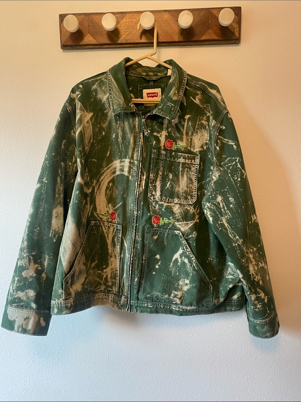 Bleach By Josh Levi's Green Bleach-Effect Zip Jacket with Rose Patches